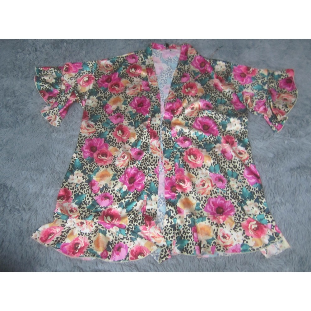 Womens Robe Sheer Floral Print Polyester Silk Blend Fluttered‎ Sleeves One Size